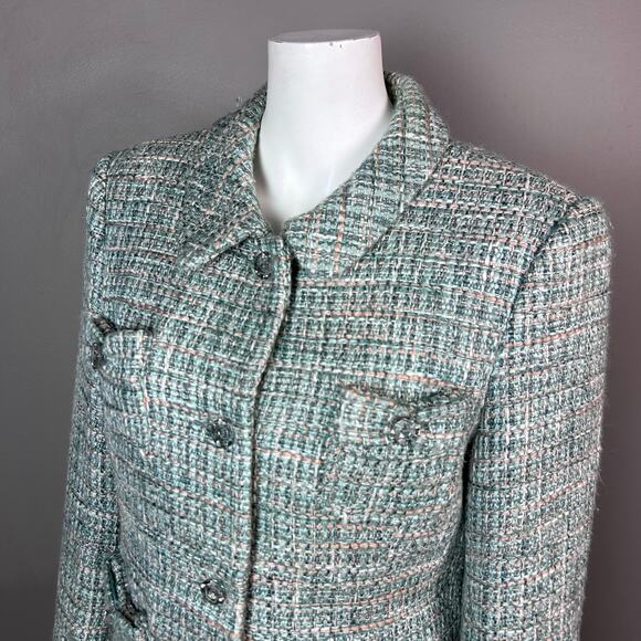 Mac & Jac tweed blazer size 14 pastel green bows cabochon buttons y2k preppy - Picture 5 of 12